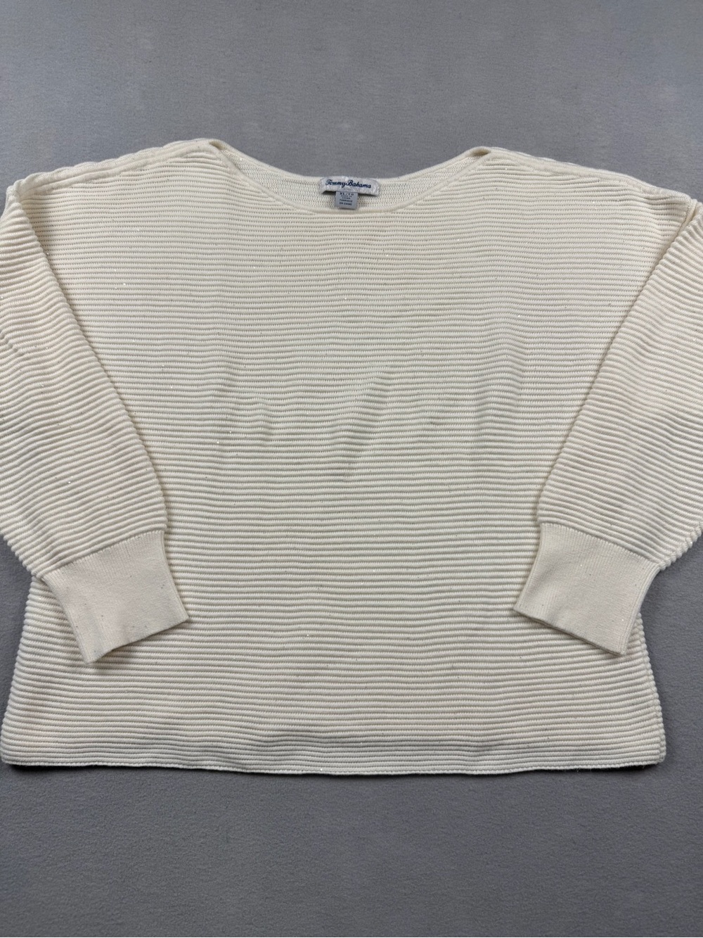 Tommy Bahama Sweater Women’s XL Cream Boat Neck Dolman Sleeve Knit Sparkle Top